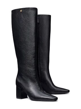 New Tory Burch Banana Leather Knee High Boot Black Leather Sz 5